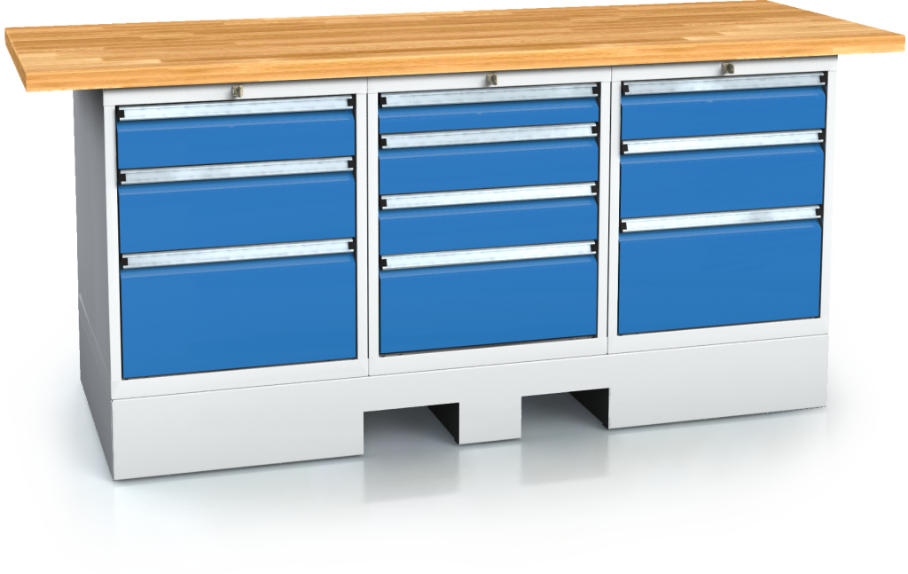 Pracovní stůl alpede PROFI - deska - kontejner - paletový podstavec 880 x 2000 x 700